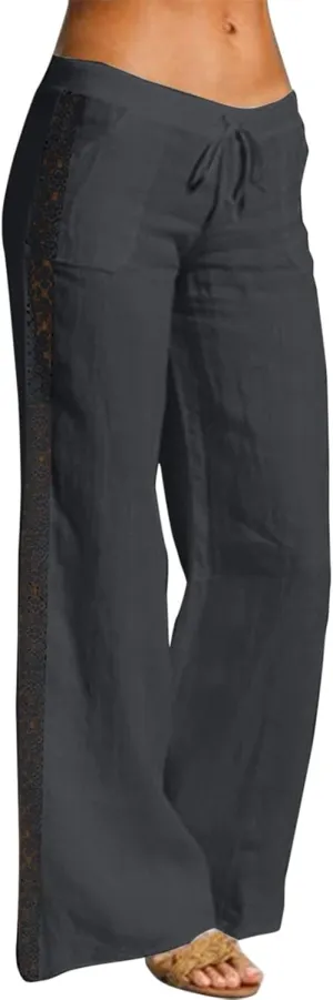 Plus Size Summer Pants for Women 2025 Casual Lightweight Cotton Linen Pants Breathable Straight Leg Trousers Pockets