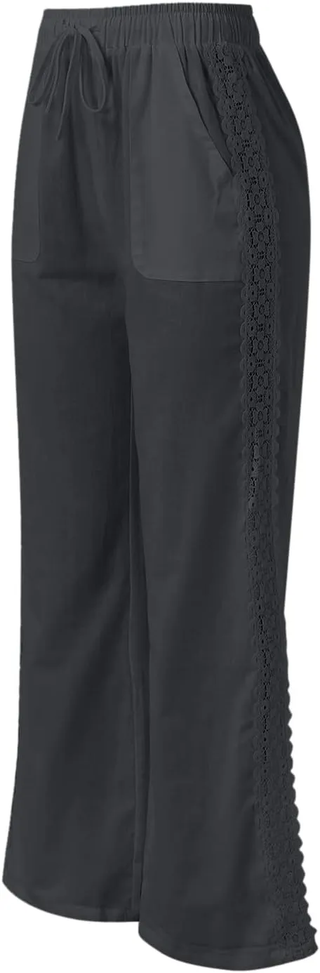 Plus Size Summer Pants for Women 2025 Casual Lightweight Cotton Linen Pants Breathable Straight Leg Trousers Pockets