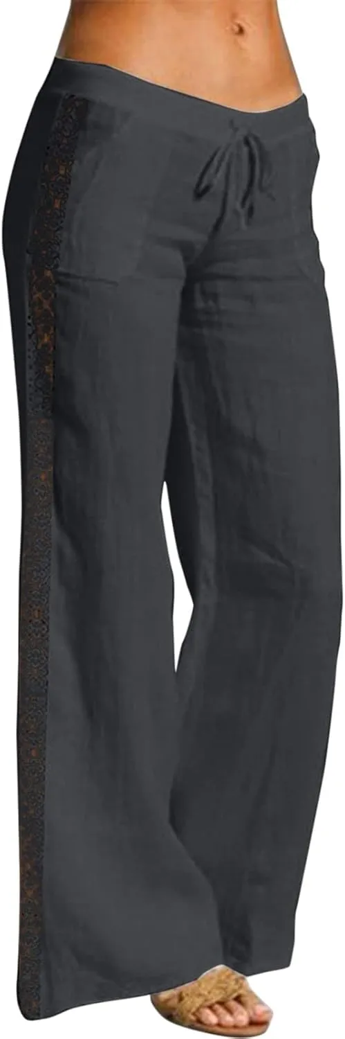 Plus Size Summer Pants for Women 2025 Casual Lightweight Cotton Linen Pants Breathable Straight Leg Trousers Pockets
