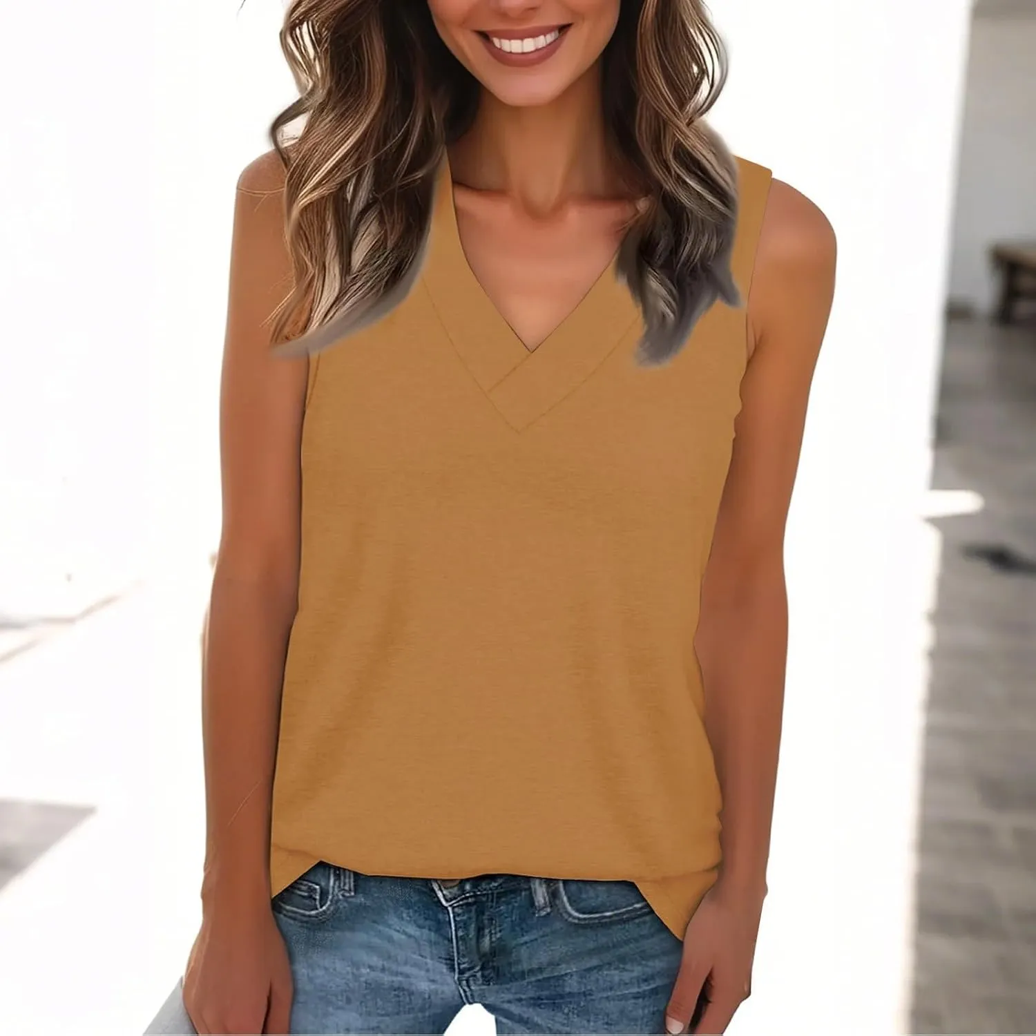 Plus Size Tank Tops for Women 2025 Sleeveless Summer Casual V Neck Camisole Solid Workout Tanks