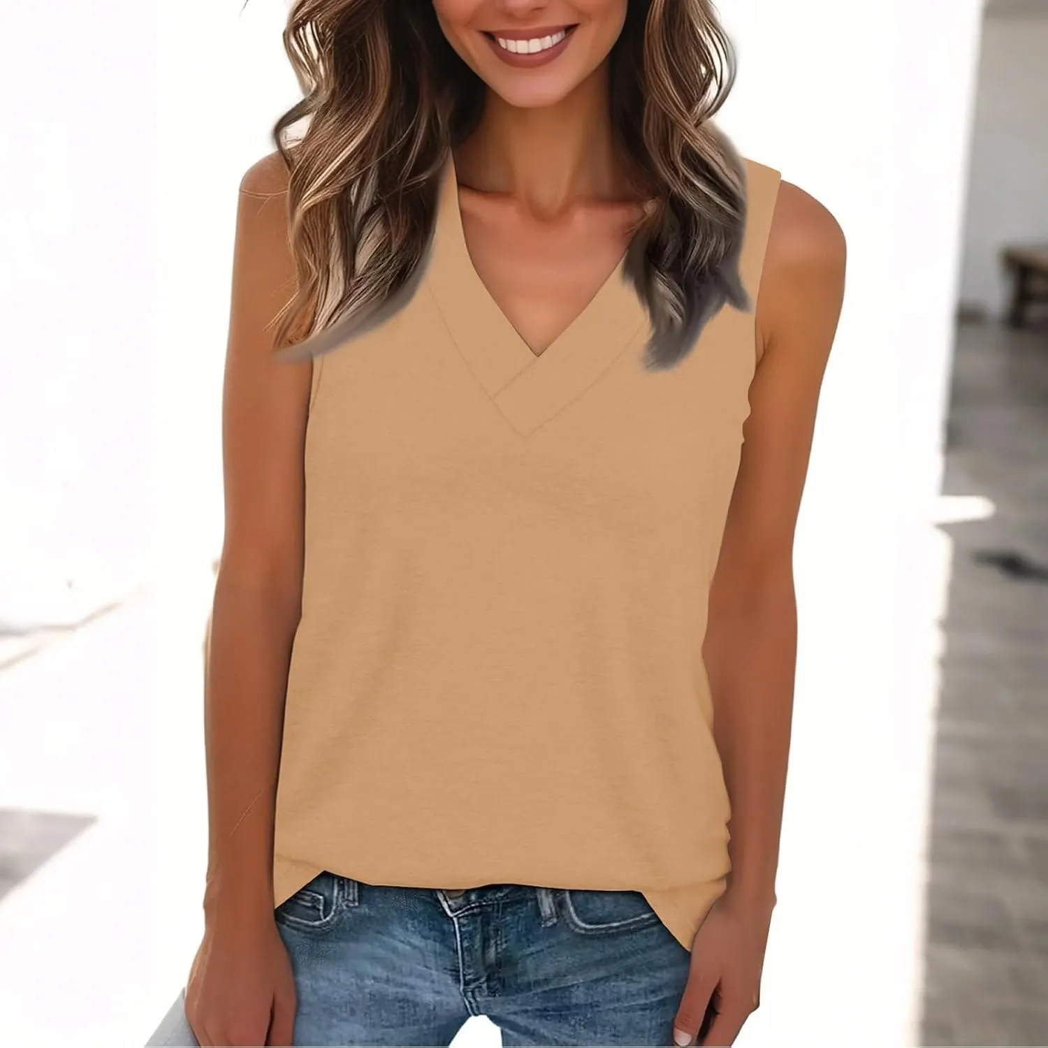 Plus Size Tank Tops for Women 2025 Sleeveless Summer Casual V Neck Camisole Solid Workout Tanks