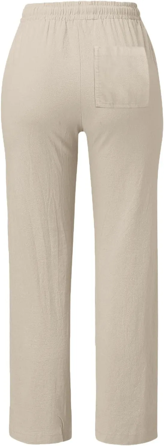 Plus Size Womens Pants Linen Drawstring Casual Summer Pants Woman Relax Fit Comfortable Beach Trousers with Pockets