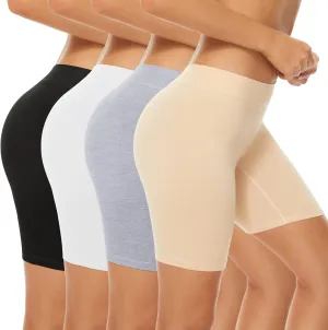 POKARLA 4 Pack Women's Cotton Underwear Boxer Shorts Anti Chafing Bike Shorts Boyshorts Panties Regular & Plus Size
