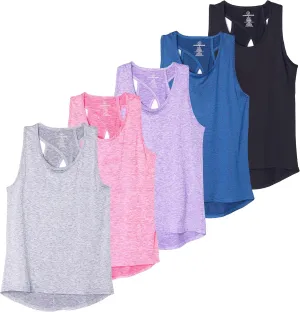 Real Essentials 5 Pack: Women's Crossback Keyhole Open Back Workout Tank Top Dry-Fit Sleeveless Yoga Gym (Available in Plus)