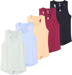 Real Essentials 5 Pack: Women's Crossback Keyhole Open Back Workout Tank Top Dry-Fit Sleeveless Yoga Gym (Available in Plus)