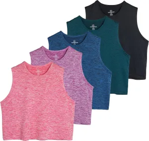 Real Essentials 5 Pack: Women's Dry Fit Crop Summer Tank Top - Gym Yoga Workout Sports Tee (Available in Plus Size)
