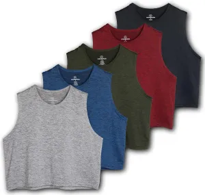 Real Essentials 5 Pack: Women's Dry Fit Crop Summer Tank Top - Gym Yoga Workout Sports Tee (Available in Plus Size)
