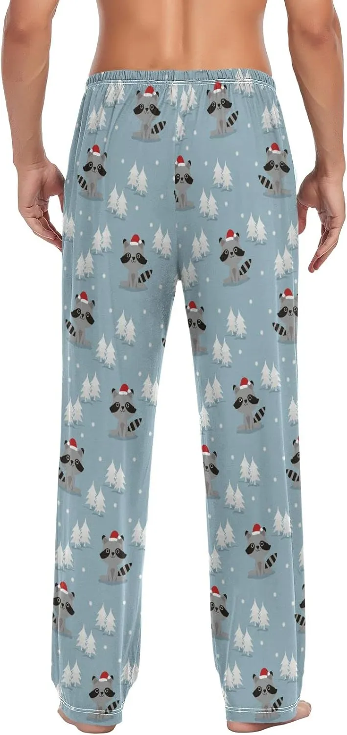 Santa Raccoons Christmas Tree Men's Pajama Pants Sleepwear Lounge Pajama Bottoms