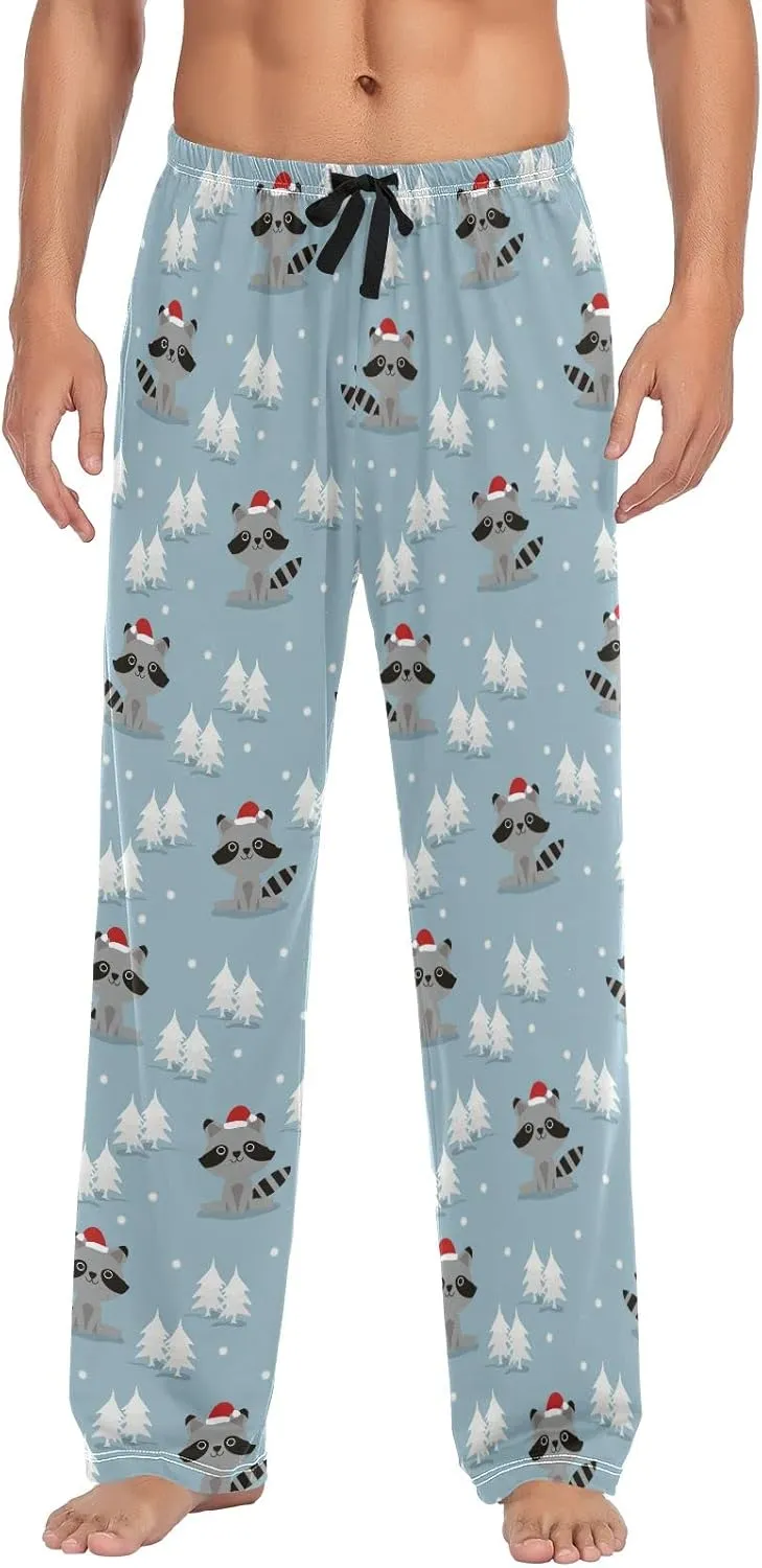 Santa Raccoons Christmas Tree Men's Pajama Pants Sleepwear Lounge Pajama Bottoms