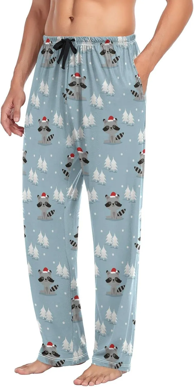 Santa Raccoons Christmas Tree Men's Pajama Pants Sleepwear Lounge Pajama Bottoms