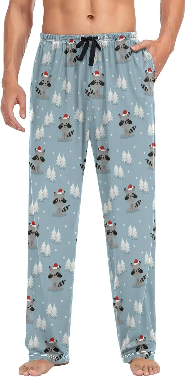 Santa Raccoons Christmas Tree Men's Pajama Pants Sleepwear Lounge Pajama Bottoms