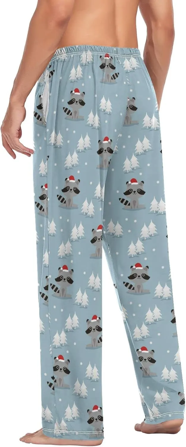 Santa Raccoons Christmas Tree Men's Pajama Pants Sleepwear Lounge Pajama Bottoms