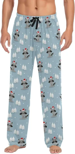 Santa Raccoons Christmas Tree Men's Pajama Pants Sleepwear Lounge Pajama Bottoms