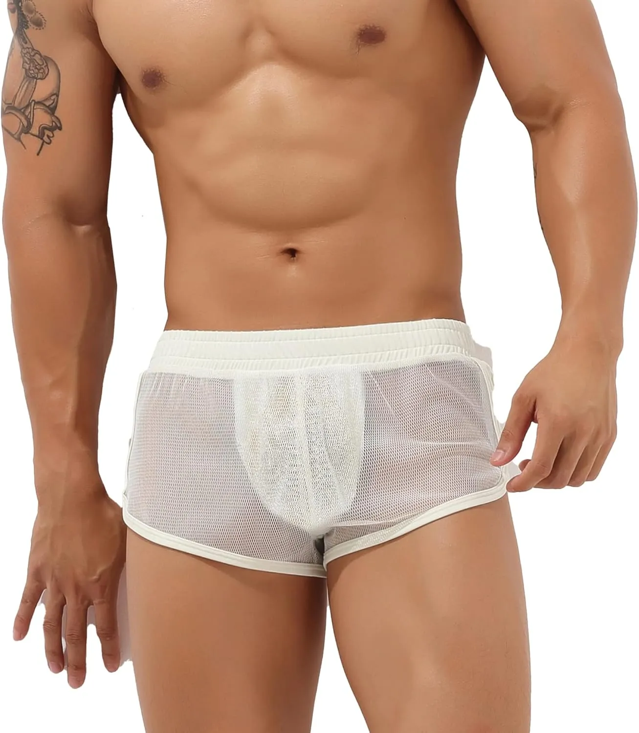 Sexy Men's Mesh Shorts Boxer Briefs Lounge See Through Hollow Lingerie Underpants