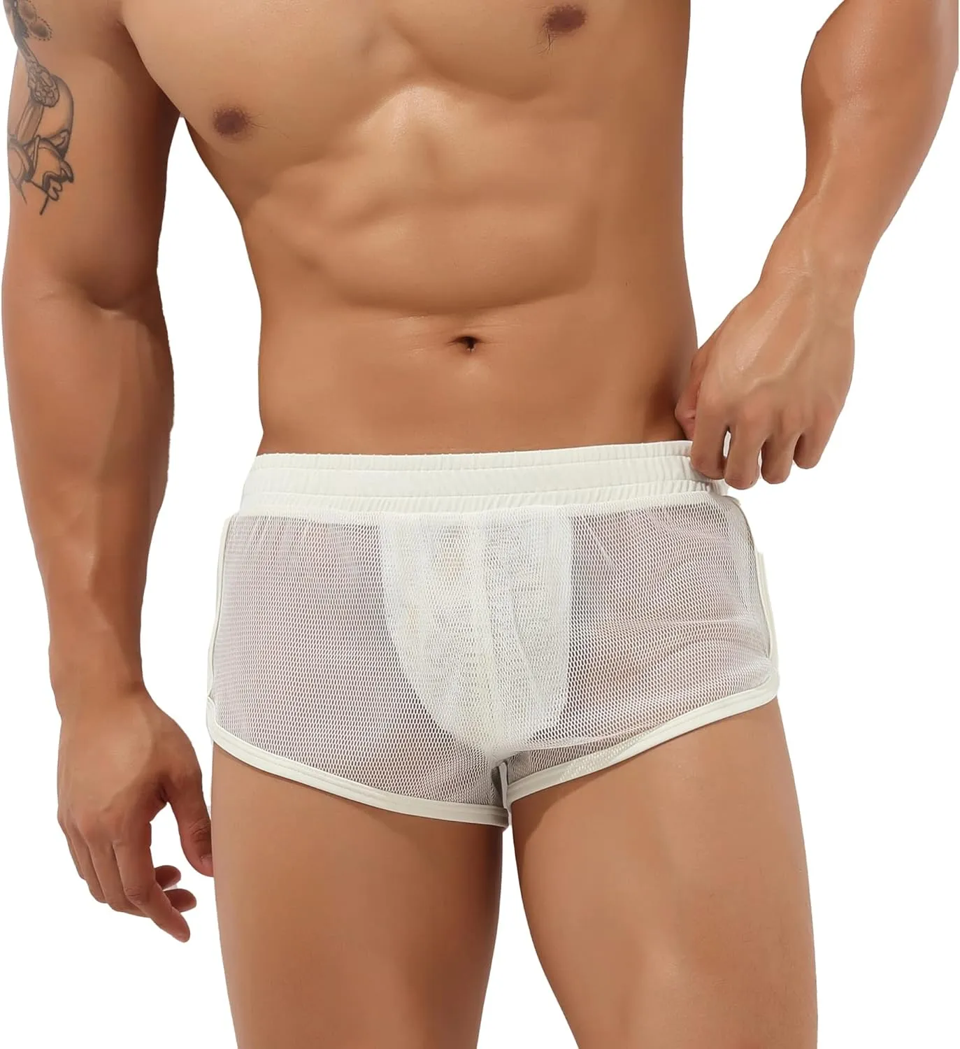 Sexy Men's Mesh Shorts Boxer Briefs Lounge See Through Hollow Lingerie Underpants
