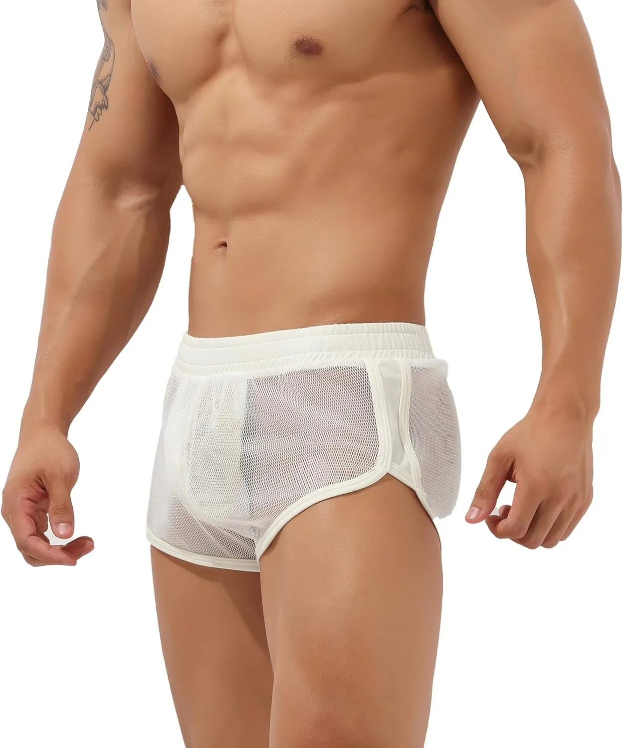 Sexy Men's Mesh Shorts Boxer Briefs Lounge See Through Hollow Lingerie Underpants