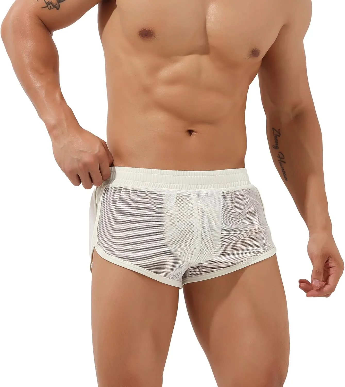 Sexy Men's Mesh Shorts Boxer Briefs Lounge See Through Hollow Lingerie Underpants