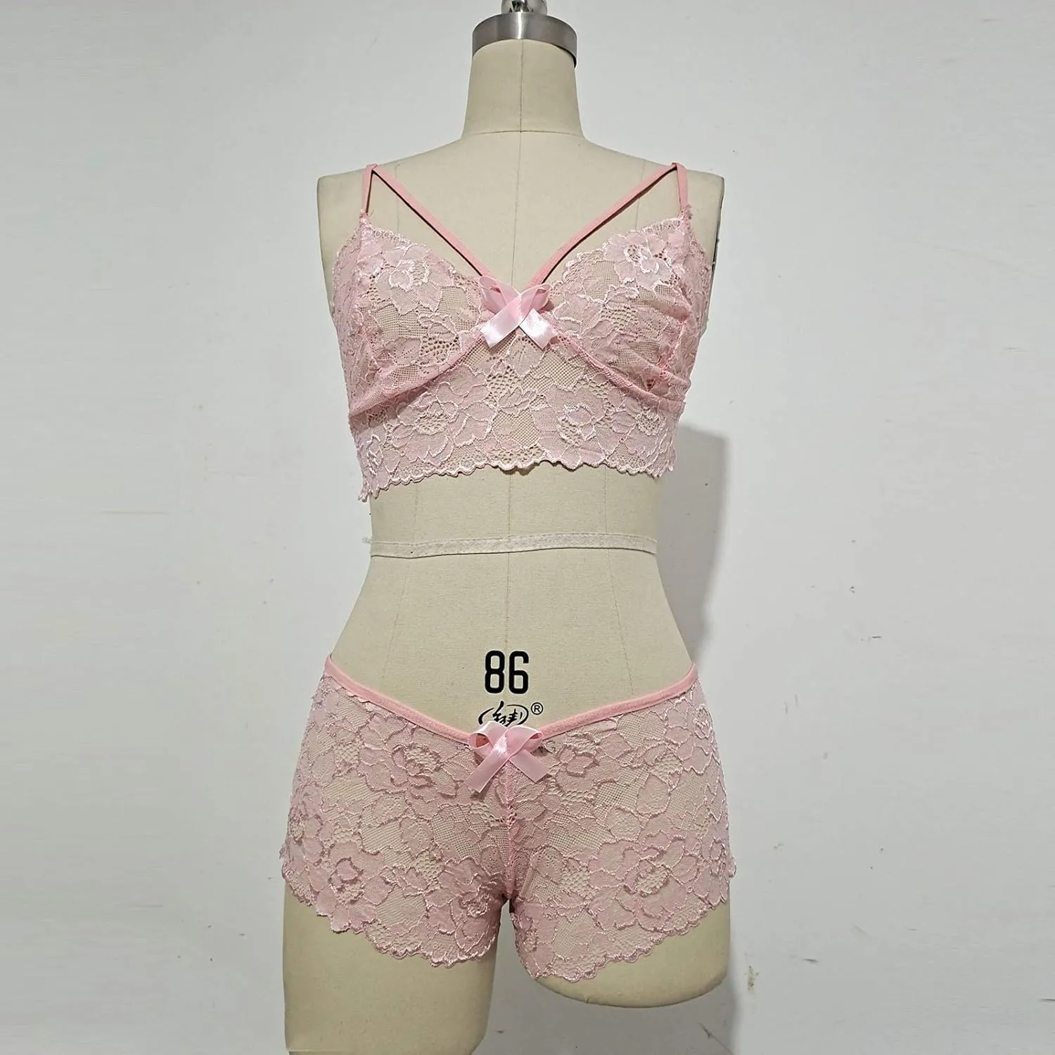 Size Bra Piece Lingerie Floral Plus Corset Lace Bralette Women Two Underwear Intimates Sets Women Clothing (Pink, M)