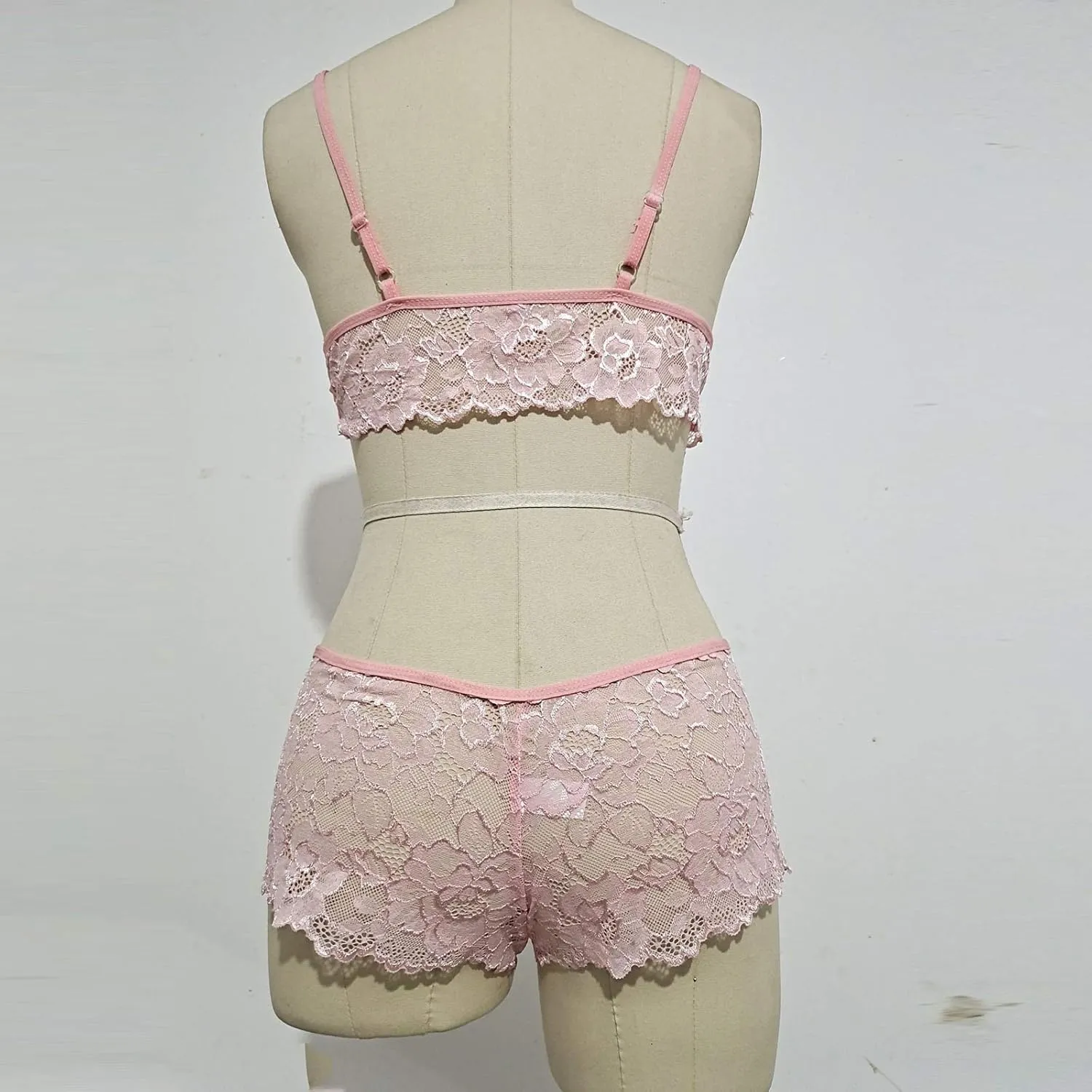 Size Bra Piece Lingerie Floral Plus Corset Lace Bralette Women Two Underwear Intimates Sets Women Clothing (Pink, M)