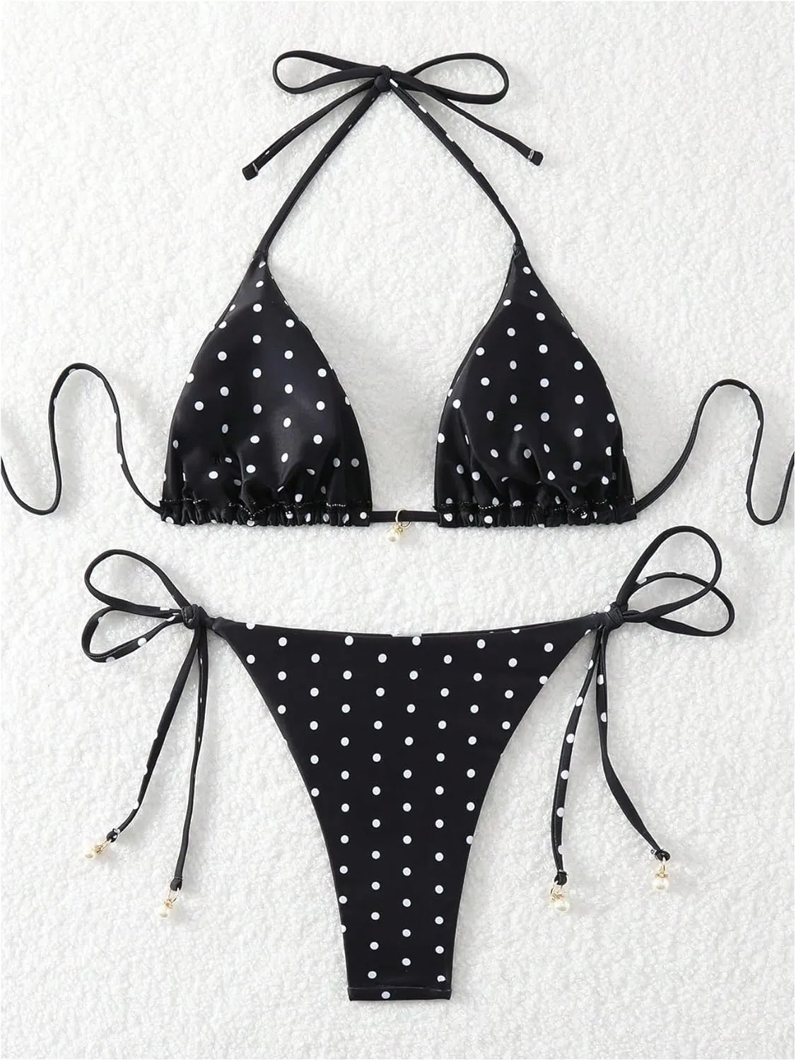 SOLY HUX Women's Polka Dots Print Bathing Suit Halter Triangle Tie Side Bikini Sets Two Piece Swimsuit