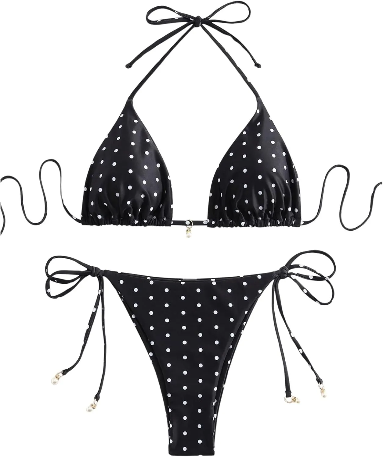 SOLY HUX Women's Polka Dots Print Bathing Suit Halter Triangle Tie Side Bikini Sets Two Piece Swimsuit