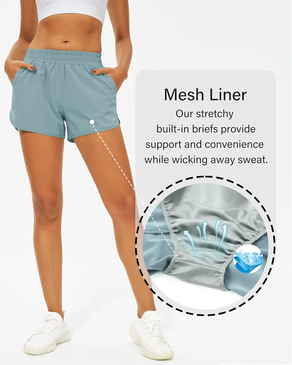 Stelle Womens 3" Running Shorts Mesh Liner High Waisted Workout Shorts Quick Dry Dolphin Athletic Shorts with Pockets