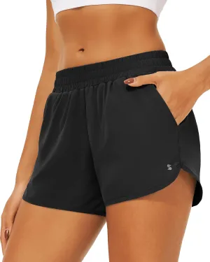 Stelle Womens 3" Running Shorts Mesh Liner High Waisted Workout Shorts Quick Dry Dolphin Athletic Shorts with Pockets