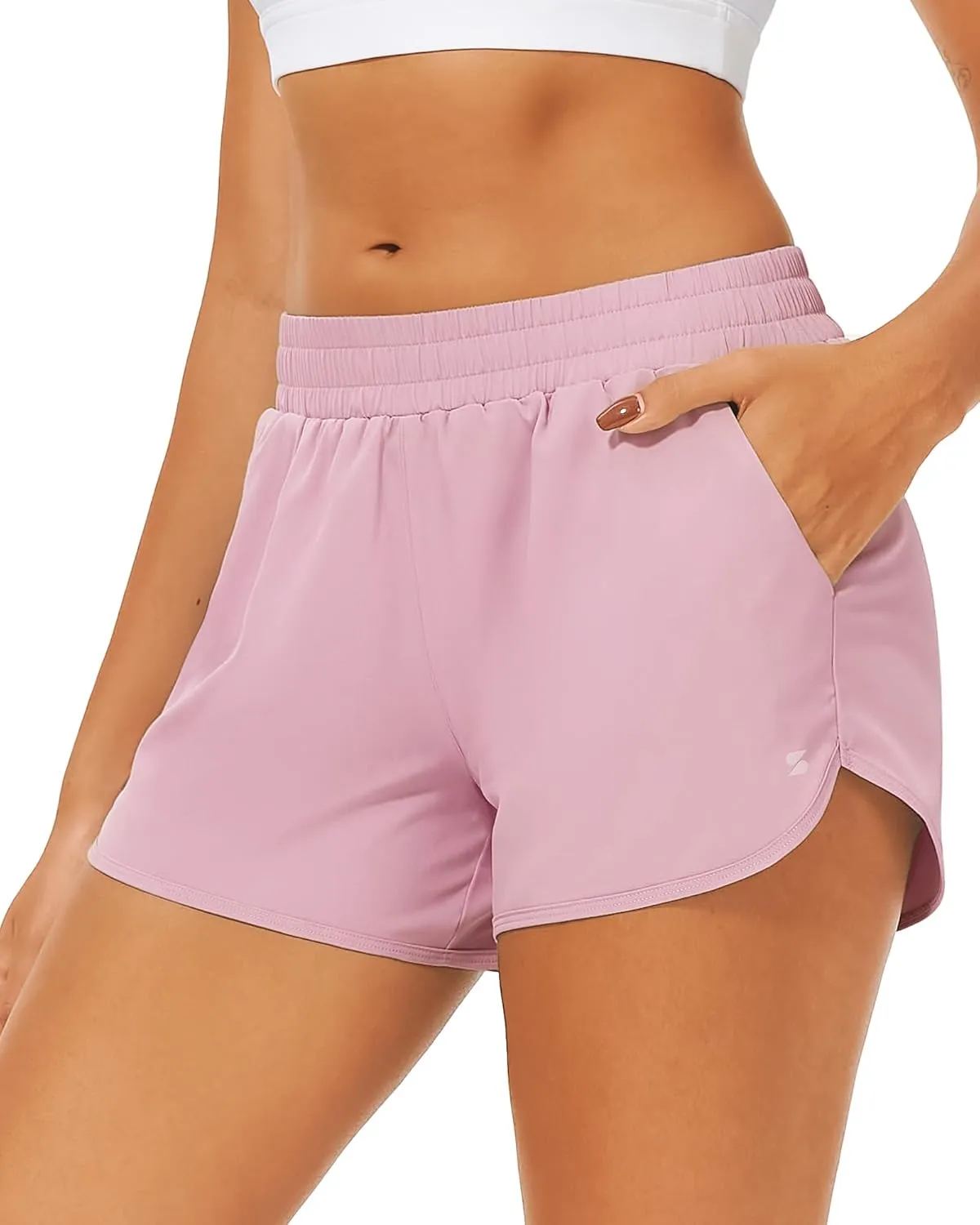 Stelle Womens 3" Running Shorts Mesh Liner High Waisted Workout Shorts Quick Dry Dolphin Athletic Shorts with Pockets