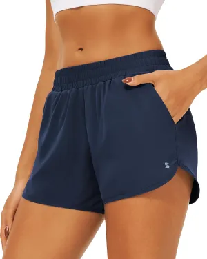Stelle Womens 3" Running Shorts Mesh Liner High Waisted Workout Shorts Quick Dry Dolphin Athletic Shorts with Pockets