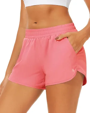Stelle Womens 3" Running Shorts Mesh Liner High Waisted Workout Shorts Quick Dry Dolphin Athletic Shorts with Pockets