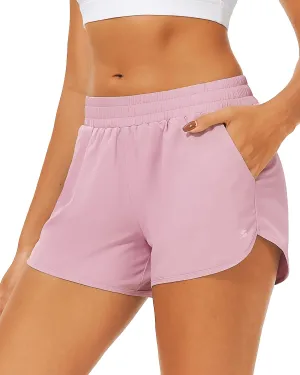 Stelle Womens 3" Running Shorts Mesh Liner High Waisted Workout Shorts Quick Dry Dolphin Athletic Shorts with Pockets