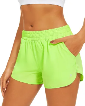 Stelle Womens 3" Running Shorts Mesh Liner High Waisted Workout Shorts Quick Dry Dolphin Athletic Shorts with Pockets