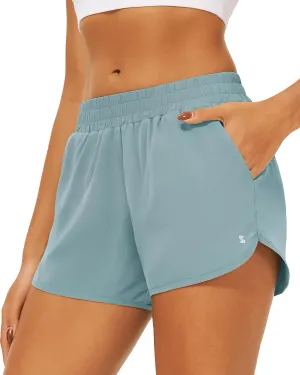 Stelle Womens 3" Running Shorts Mesh Liner High Waisted Workout Shorts Quick Dry Dolphin Athletic Shorts with Pockets