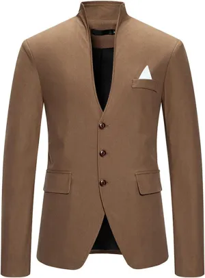 Suit Jackets for Men Casual Slim Fit Mandarin Collar Button Down Blazer Lightweight Sport Coat Business Wedding Tuxedo