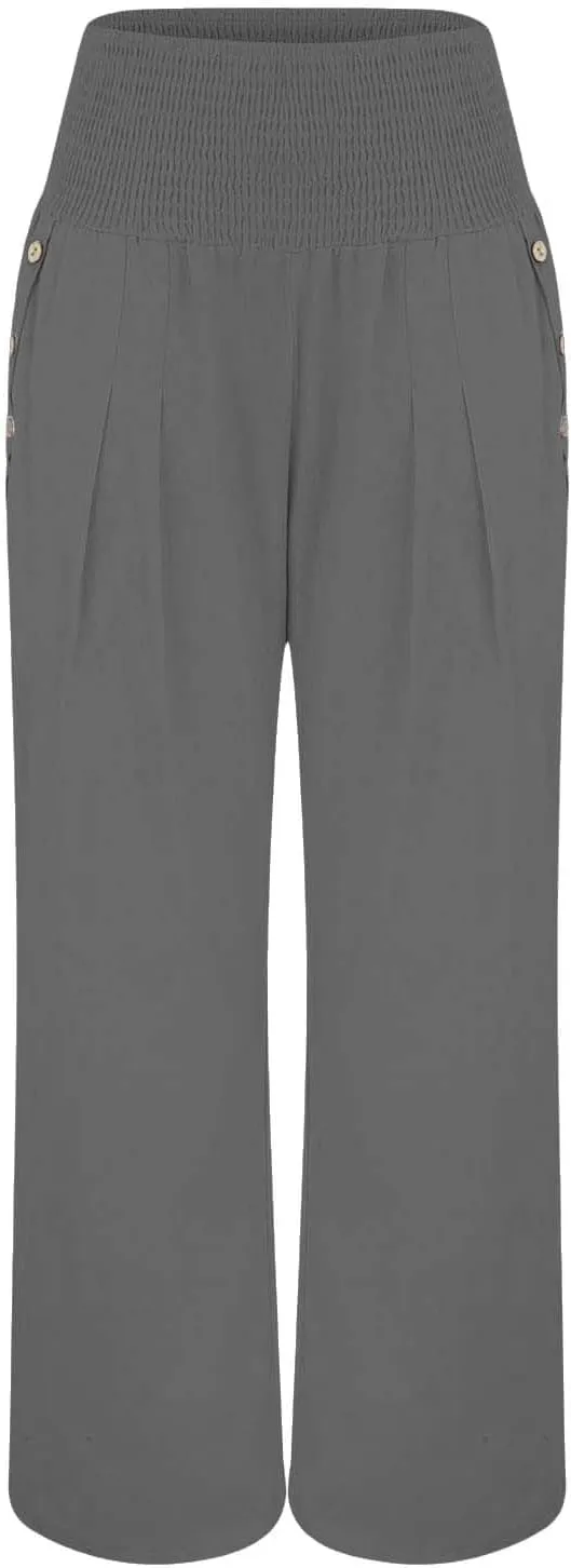 Summer High Waisted Cotton Linen Palazzo Pants for Women Wide Leg Long Lounge Pant Trousers with Pocket