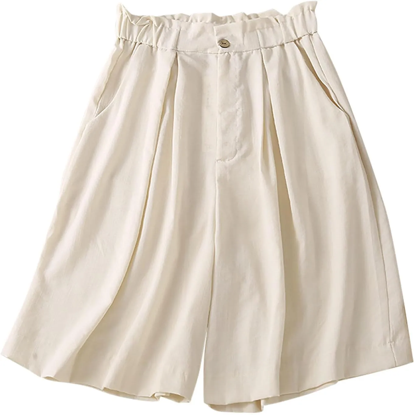 Summer Shorts for Women Loose Elastic High Waisted Shorts Solid Wide Leg Shorts Comfy Elegant Work Trouser Shorts