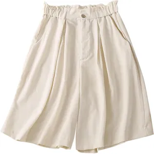 Summer Shorts for Women Loose Elastic High Waisted Shorts Solid Wide Leg Shorts Comfy Elegant Work Trouser Shorts