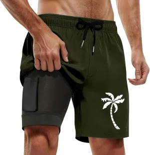 SUWBMHWE Mens Swim Trunks 7 Inch Compression Liner 2 in 1 Quick Dry Swim Short Bathing Suits Swiming Shorts Pockets
