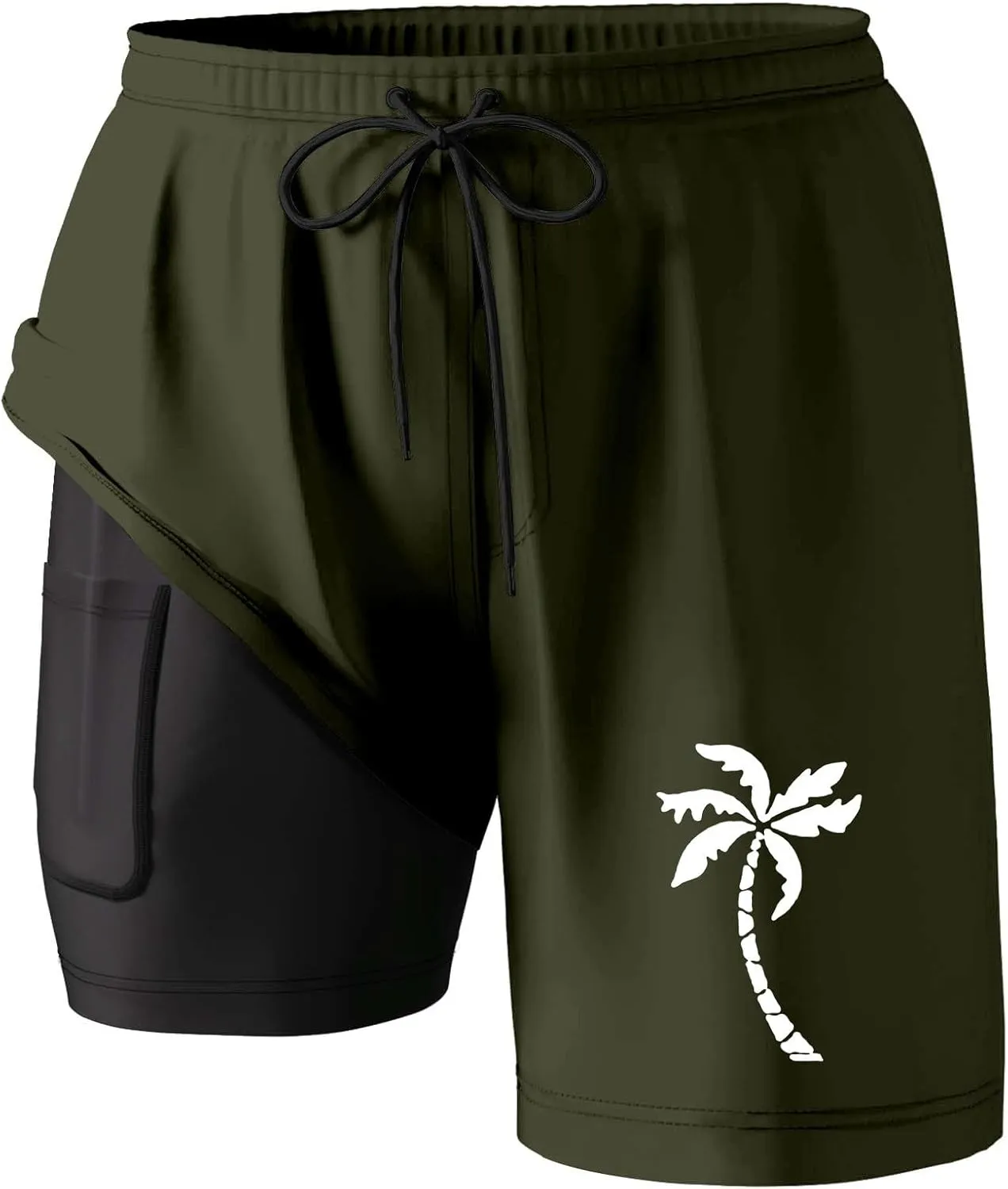 SUWBMHWE Mens Swim Trunks 7 Inch Compression Liner 2 in 1 Quick Dry Swim Short Bathing Suits Swiming Shorts Pockets