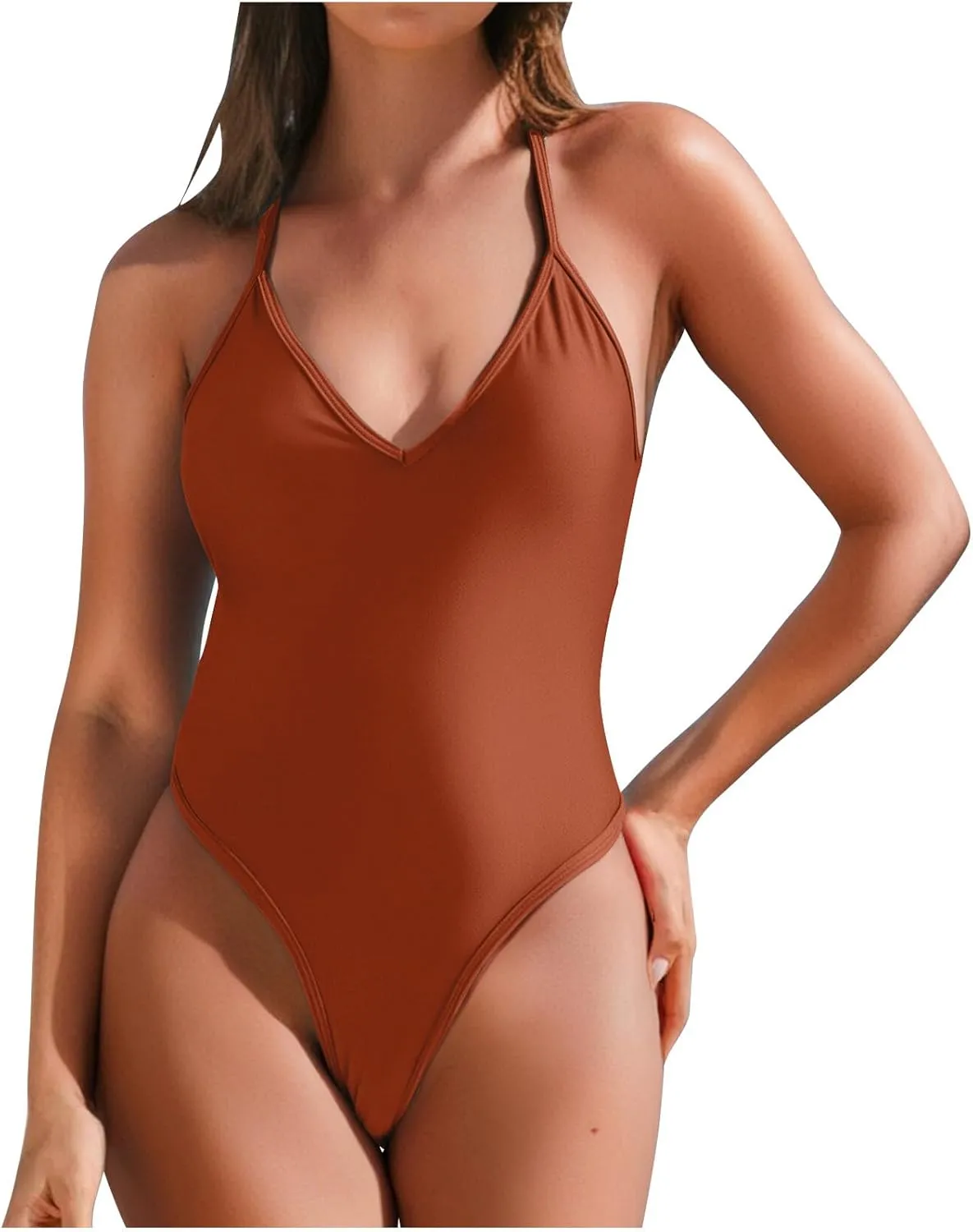 Swim Suits for Women 2025 One Piece Halter Bathing Suits Trendy Backless Tummy Control Slimming V Neck Swimwear