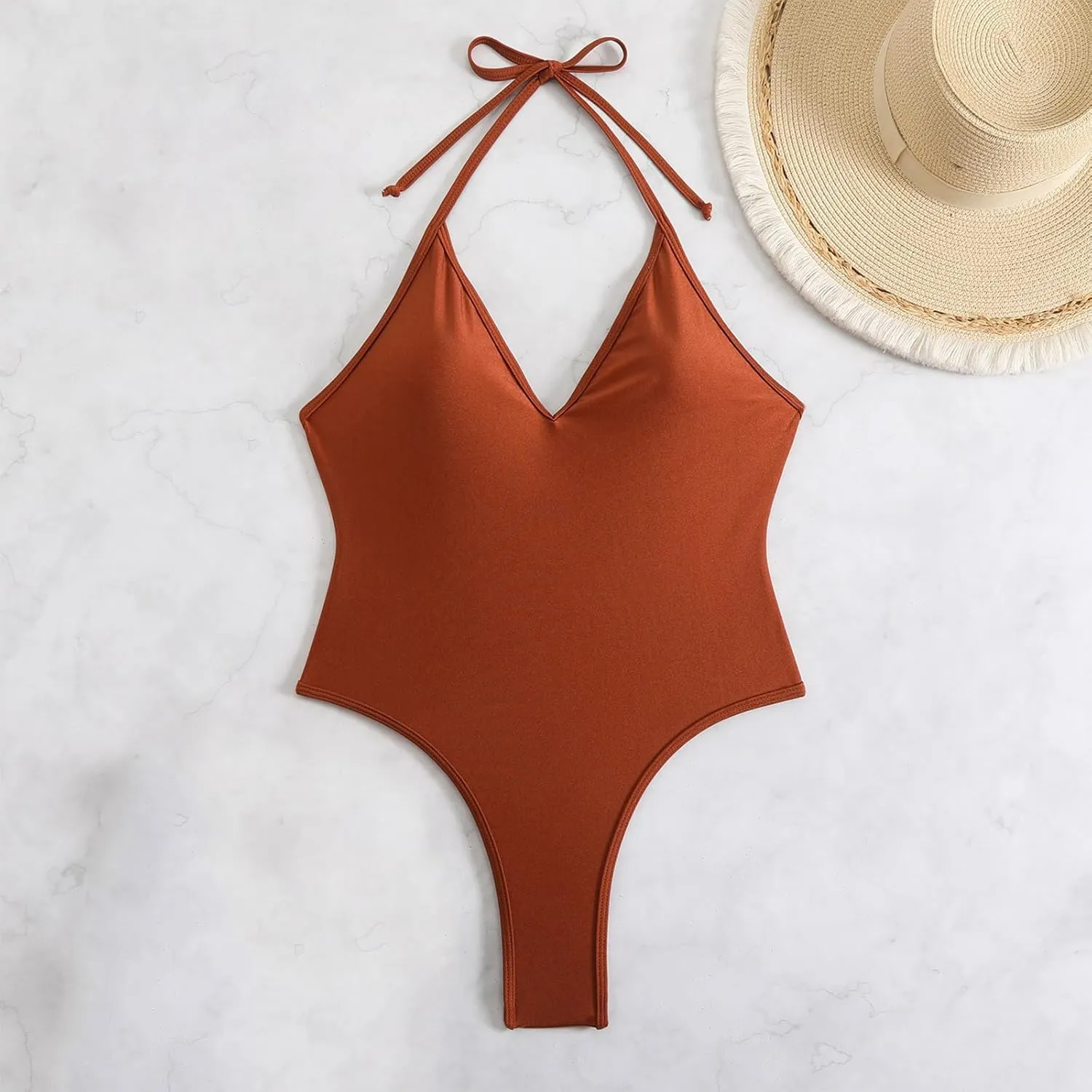Swim Suits for Women 2025 One Piece Halter Bathing Suits Trendy Backless Tummy Control Slimming V Neck Swimwear