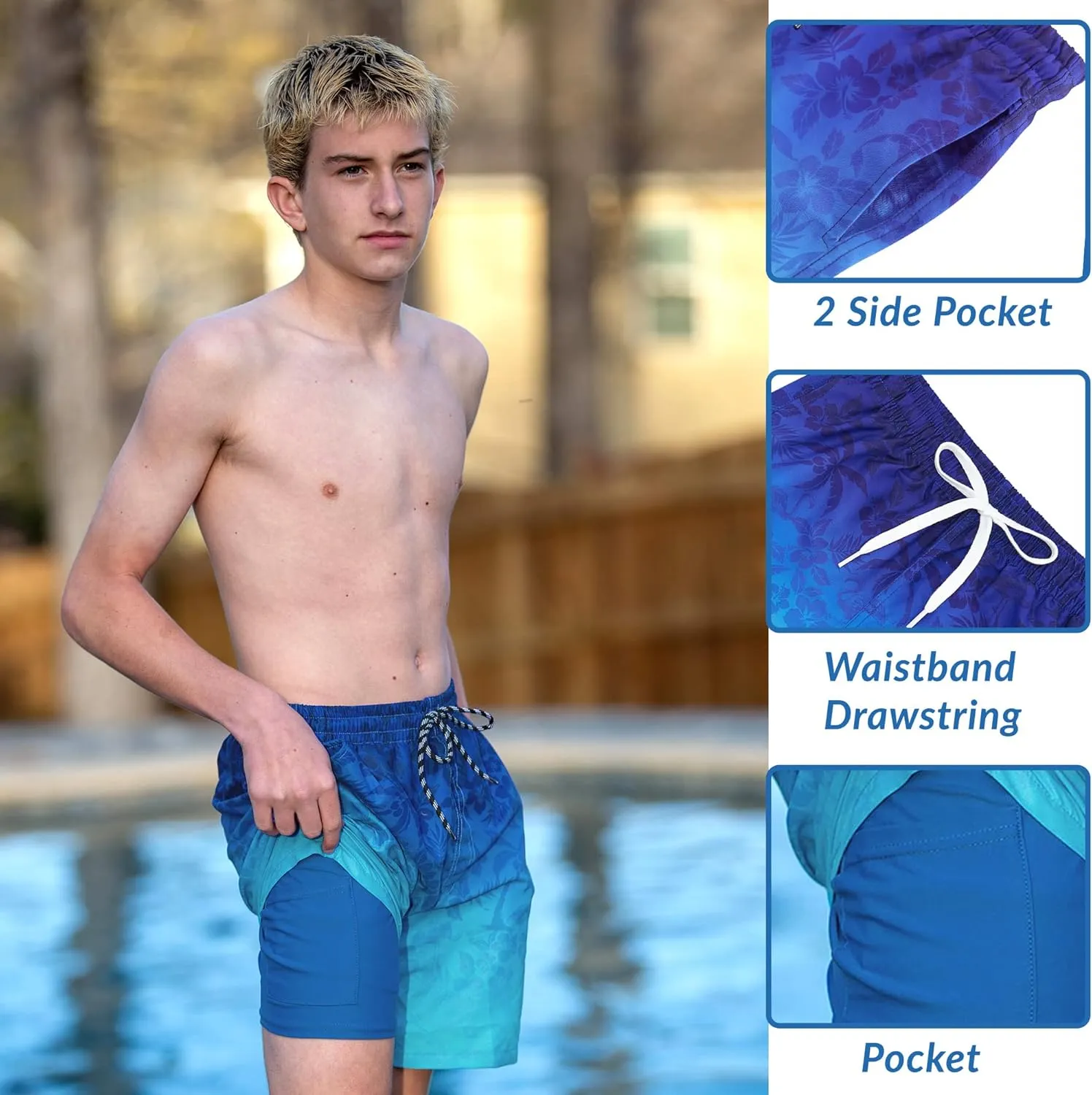swimsobo Boys Swim Trunks for 5-16 Years Compression Liner Swimsuit Shorts Swimwear Boxer Bathing Suit