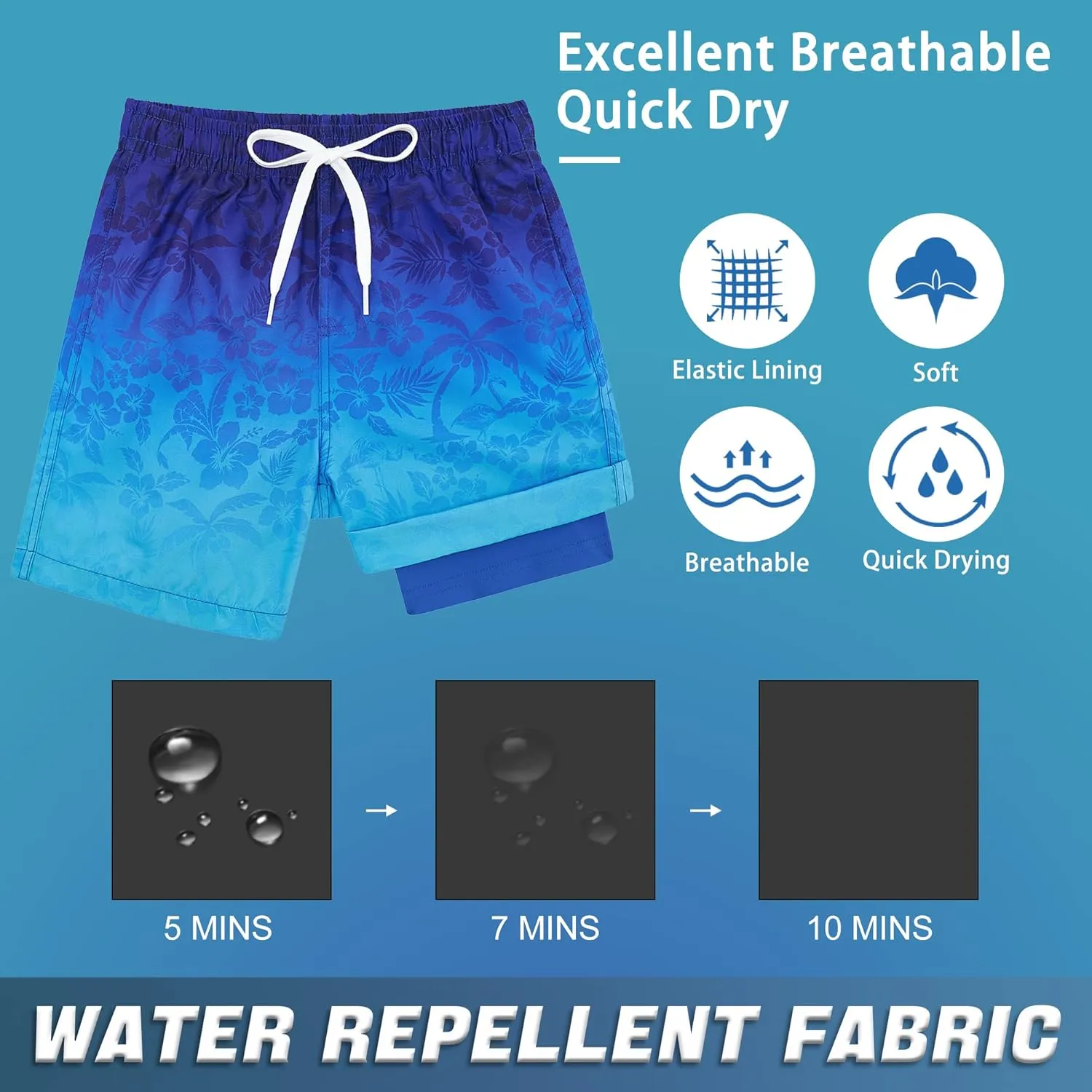swimsobo Boys Swim Trunks for 5-16 Years Compression Liner Swimsuit Shorts Swimwear Boxer Bathing Suit