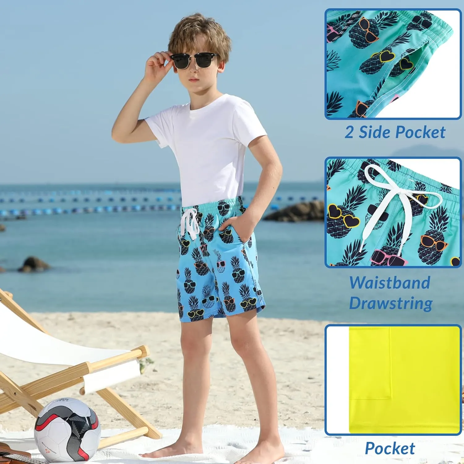 swimsobo Boys Swim Trunks for 5-16 Years Compression Liner Swimsuit Shorts Swimwear Boxer Bathing Suit