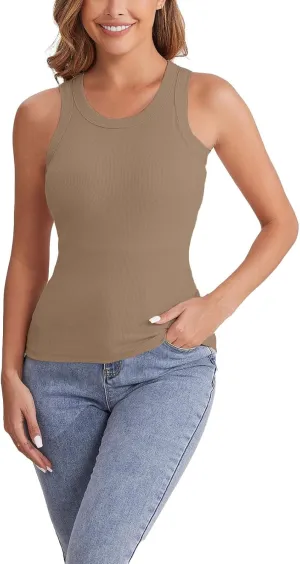 Tank Tops for Women 2025 Built in Shelf Bra Spaghetti Strap Summer Camisole U Neck Slim Fit Ribbed Sleeveless Shirts