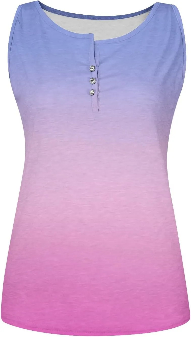 Tank Tops for Women Henley V Neck Printed Shirts 2025 Summer Casual Loose Fit Sleeveless Cute Basic Tanks Tee