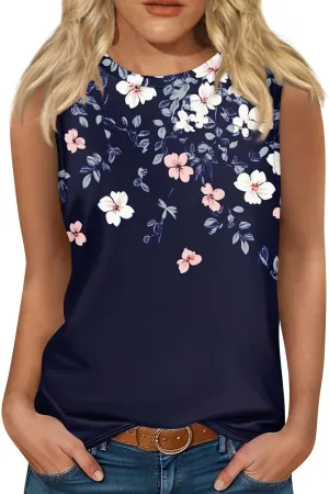Tank Tops for Women Round Neck Sleeveless Floral Print Shirts 2025 Summer Casual Loose Cute Basic Beach Tanks Tee