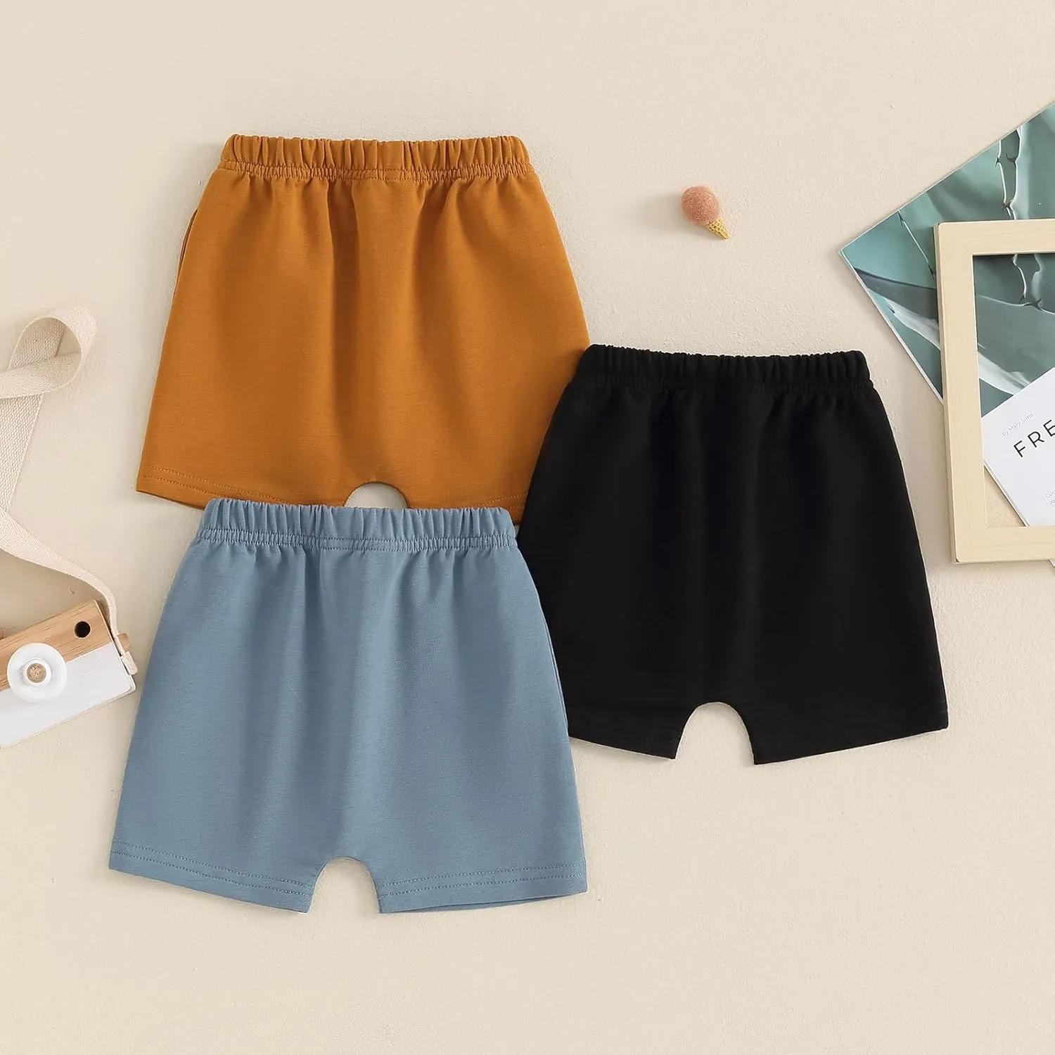 Toddler Baby Boy Shorts 3 Pack Shorts Set Elastic Waist Drawstring Shorts Sweatpants Casual Athletic Sports Shorts