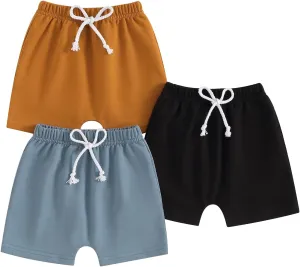 Toddler Baby Boy Shorts 3 Pack Shorts Set Elastic Waist Drawstring Shorts Sweatpants Casual Athletic Sports Shorts