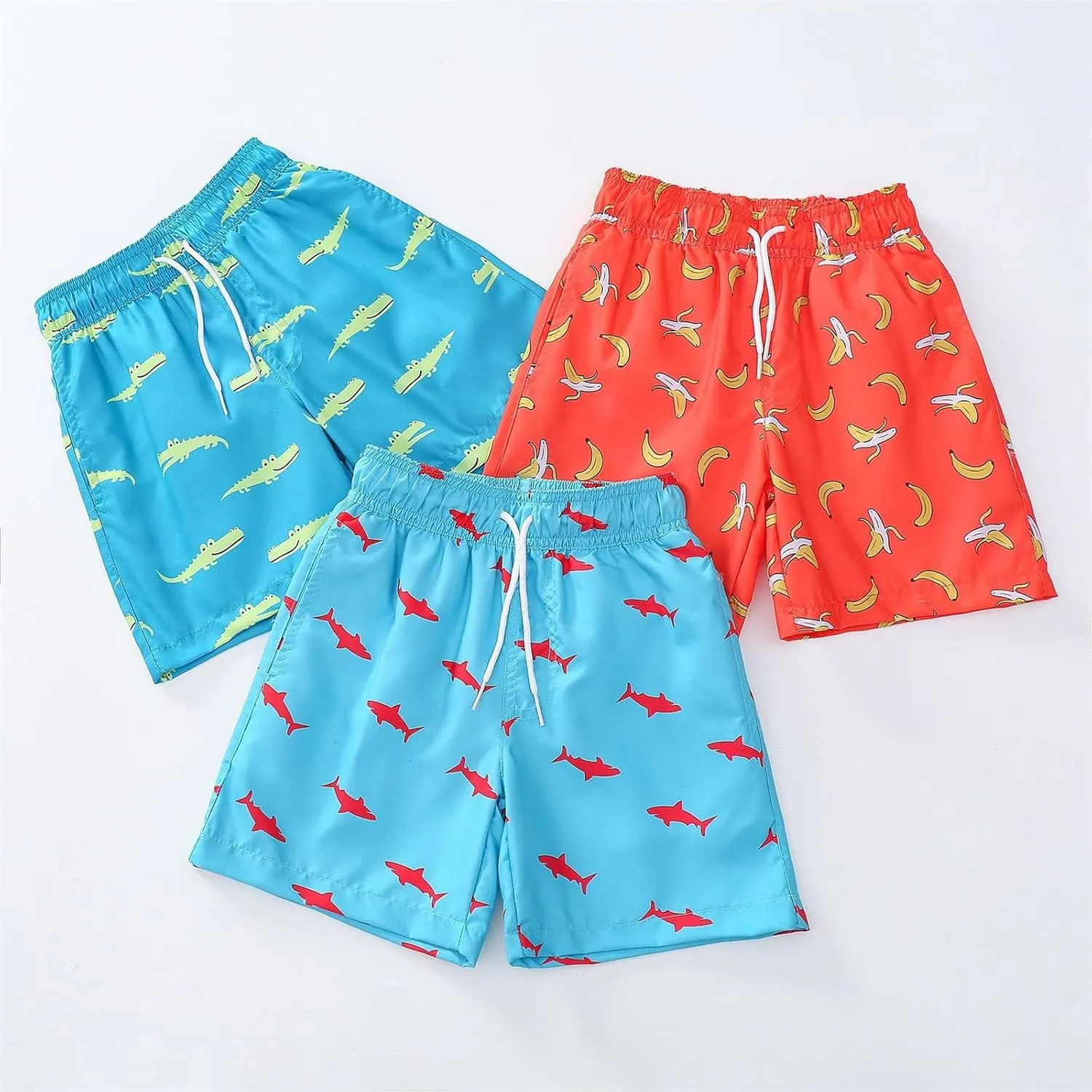 Toddler Cotton Summer Beach Shorts Boys Swim Trunks Elastic Waist Drawstring Loose Fit Athletic Girls Summer Wear